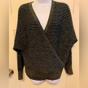 MADISON + HUDSON SEXY Criss Cross Black/Gold V-Neck &  peek a Boo back Sweater